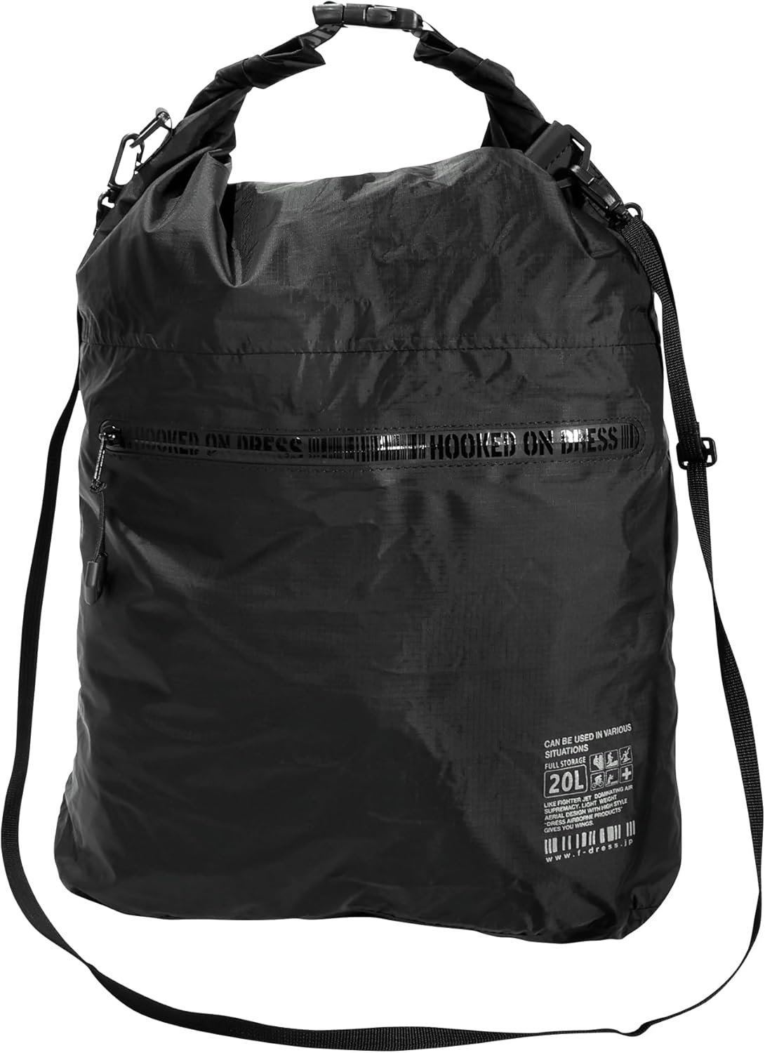 DRESS 2-way Dry Bag, 6.6 gal (20 L), Black, Waterproof, Compact, Lightweight, Portable, Fishing, Disaster Prevention, Camping, Sacoche, Tote Bag, Outdoors