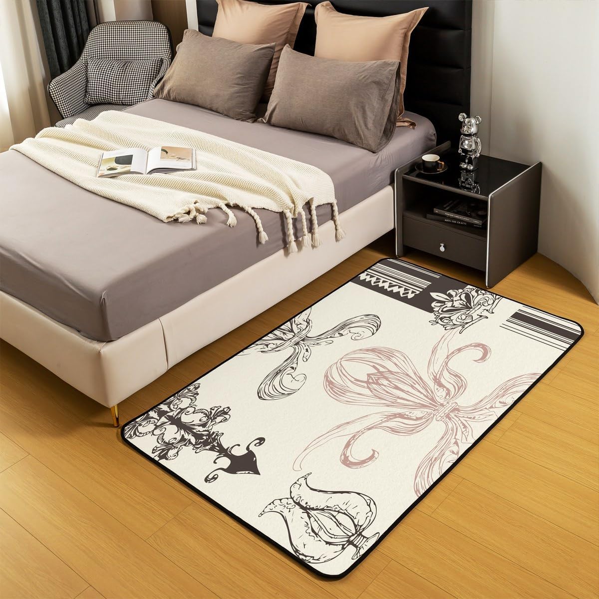 jejeloiu Fleur-De-Lis Rugs for Living Room Bedroom Vintage European Pattern Area Rug 5x7 for Kids Boys Girls Boho Room Decorative Carpet Bohemian Retro Floor Mat