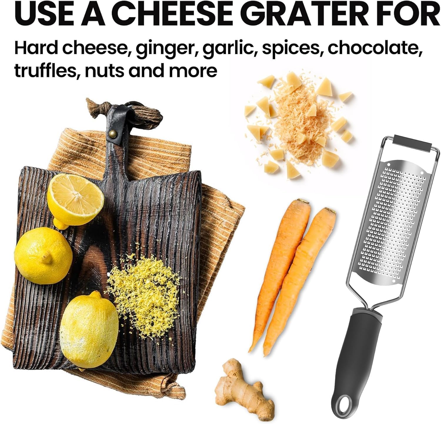 Stainless Steel Cheese Grater with Handle Lemon Citrus Zester Tool Graters for Kitchen, Width 2.5 Inch (Yellow)