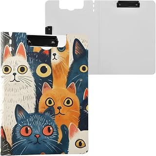 Cats Oil Painting Foldable Clipboard A4 Clipboard Folder with Binders Pen Holder 360° Cover Flip for Work Office Supplies