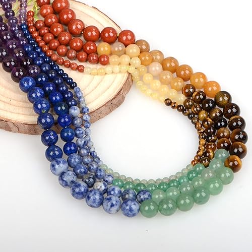 Vista 6 de ICAI Beads Cuentas de piedra sueltas redondas de piedra colorida natural de 0.394 pulgadas para hacer joyas, manualidades, diseño de 1 hebra de 15