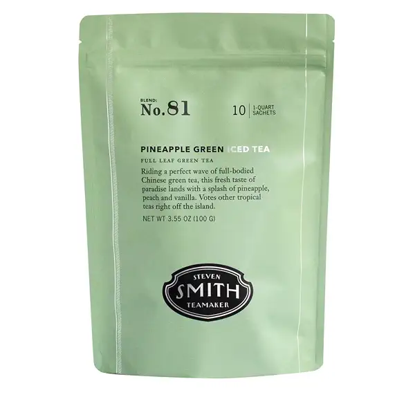 Steven Smith Teamaker Pineapple Green Iced Tea No. 81, Refreshing, Caffeinated, Sustainably Grown, Full Leaf Green Iced Tea, 10 Count, 1 Quart Sachets 1