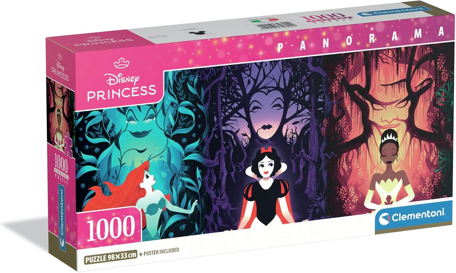 Clementoni - 39894 1000 Piece Puzzle for Adults and Teenagers, Panorama Collection Disney Princess Theme, Compact Box with Poster Included, Gift Idea Made in Italy, 98 x 33 cm