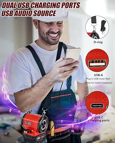 Miniatura 5 de Taingwei Altavoz Bluetooth para batería Milwaukee M18 de 18 V, altavoz pequeño inalámbrico de 30 W para lugares de trabajo, hogar y fiesta (batería