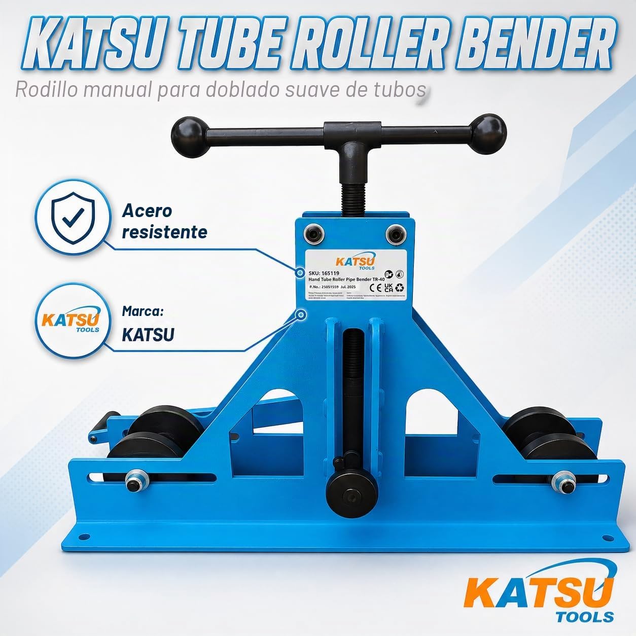 KATSU Dobladora de Tubos 1-1/2" Dobladora de Barra Plana de Rolling Rodillo de Tubo Cuadrado y Rectangular Manual Ajustable para Acero Dulce Cobre y Aluminio 165119