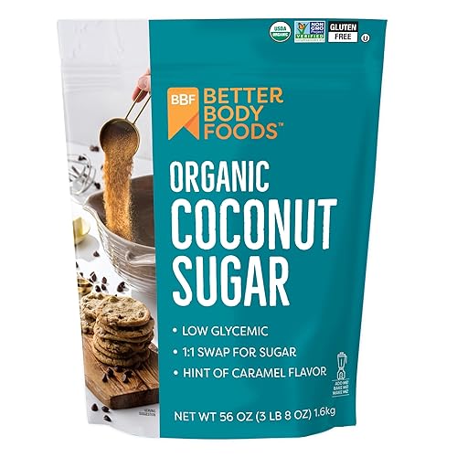 BetterBody Foods Azúcar de Coco Orgánico, Sin Gluten, Sin OGM, Sustituto de Azúcar de Bajo Índice Glucémico, 3.5 libras, 56 onzas
