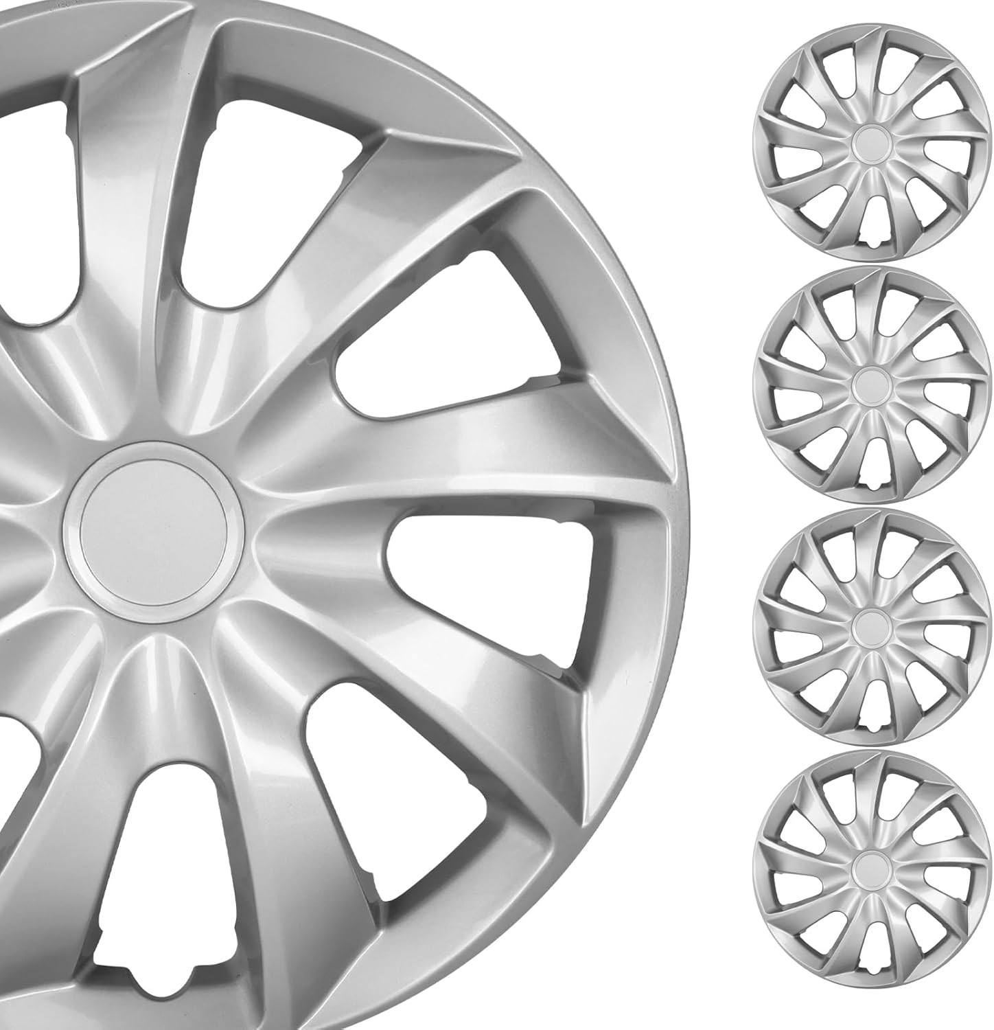 Automotive 15 Inch Universal Hubcap 15" Front and Rear Wheel Covers - Fits Most Cars - Snap On Hubcap, R15 Auto Tire Replacement Exterior Cap (Set of 4, Lacquer)