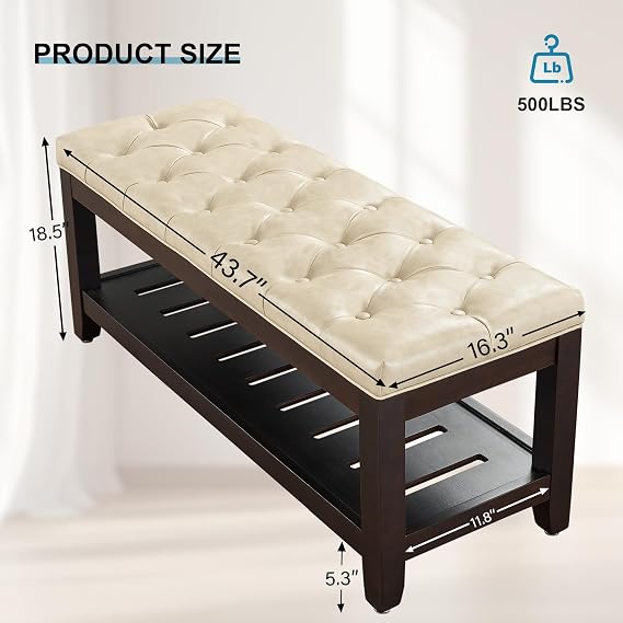 44 Entryway Bench with Shoe Storage, Upholstered, 500 LBS