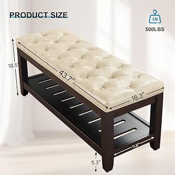 44 Entryway Bench with Shoe Storage, Upholstered, 500 LBS