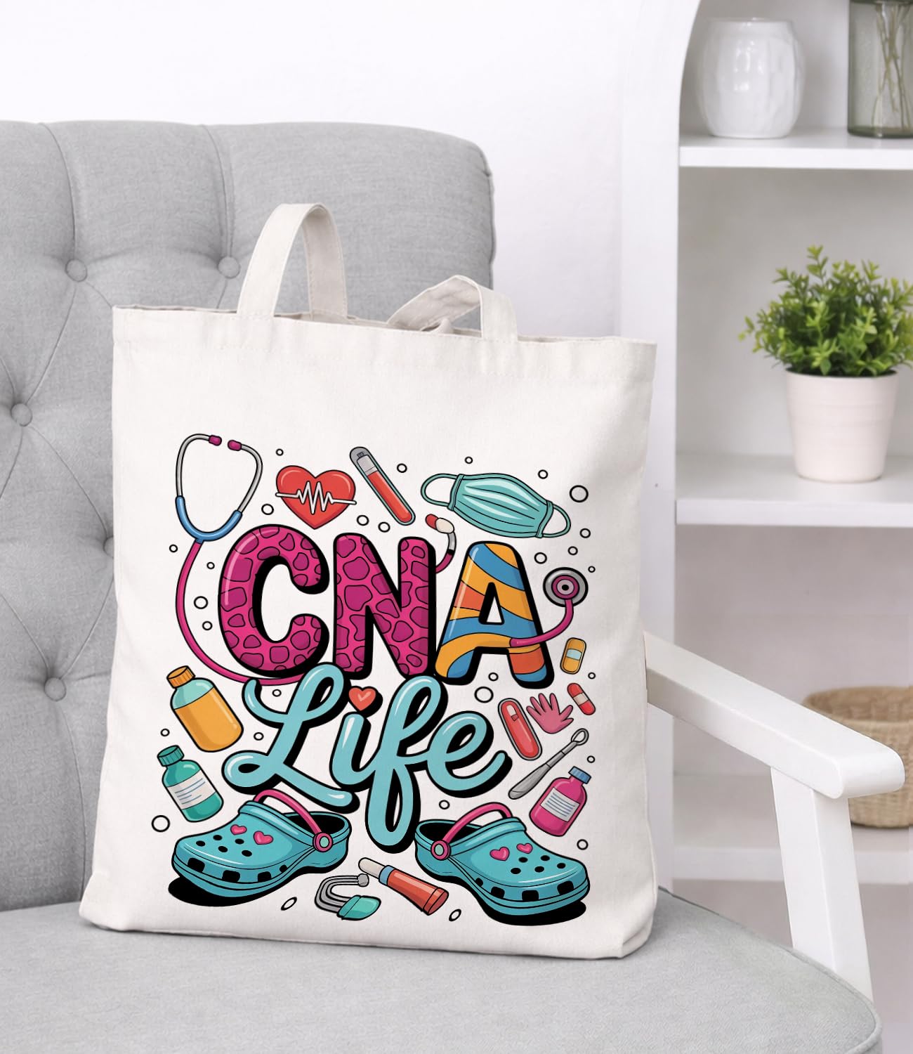 Nurse Canvas Tote Bag for Women Cute Reusable Grocery Shoulder Bag Gifts for Nurse