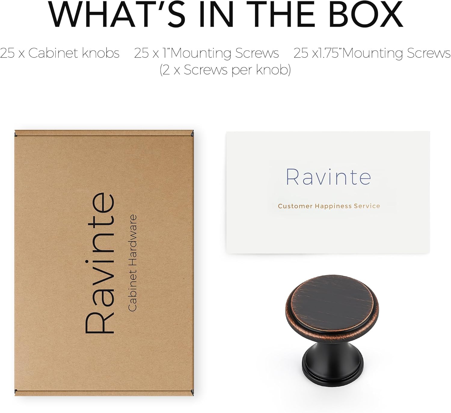 Ravinte 25 Pack Oil Rubbed Bronze Kitchen Cabinet Knobs, Solid Oil Rubbed Bronze Pulls Zinc Handles Simple Drawer Cabinet Hardware for Cupboard Drawer Knobs