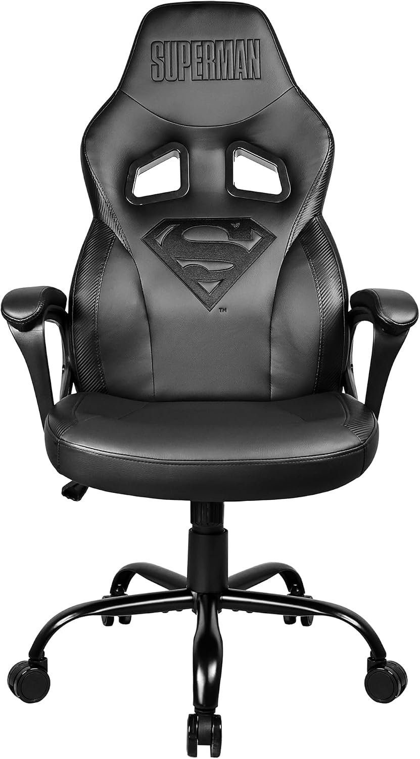 Subsonic – Superman Gaming-Stuhl Oder Bürostuhl, Gamer-Stuhl für Teenager/Erwachsene, bequemer Schaukelsitz, Integrierte Kopfstütze und Armlehnen, ergonomische Rückenlehne, höhenverstellellbar - Black