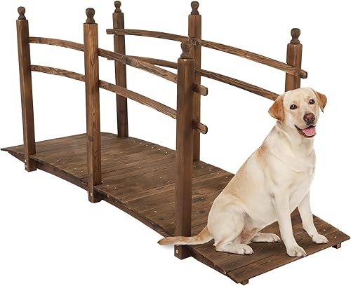 Vista 87 de VINGLI Puente de jardín, arco de madera clásico con pasarelas de seguridad (negro, 7.5 pies)