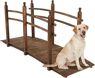 VINGLI 7.5 ft Garden Bridge, Arch Walkway Wooden Bridge with Safety Rails Stained Finished, Decorative Landscaping Footbridge for Koi Pond, Dry Creek Bed, Garden Pathway or Rustic Wedding Decor