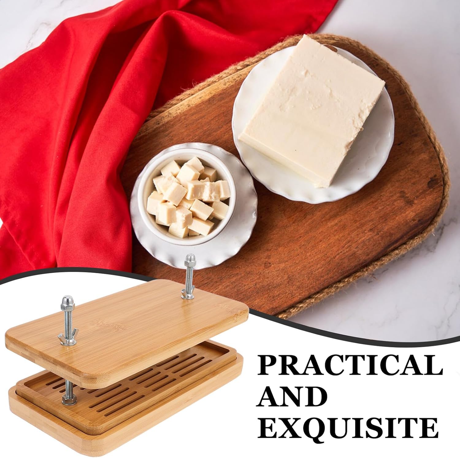 Tofu Press with 3-layer Drip Tray, 26x15cm Soybean Curd for Homemade Tofu Making, Kitchen Food Strainer for Efficient Water