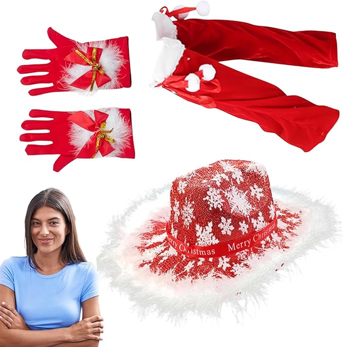 Chapeau De Cowboy Rouge, Chapeau De Père Noël Occidental, Accessoires De Costume De Père Noël, Chapeau D'habillage, Accessoire De Cosplay Pour Fournitures De Fête Costumée De Noël Halloween