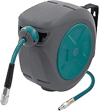 ECD Germany Compressed Air Hose Reel 10 m + 1 m, Automatic Reel with Locking Function, 1/4 Inch Connection, Quick Coupling, 15 Bar, 180° Swivel, Diameter 12 mm, Automatic Hose Reel for Wall Mounting