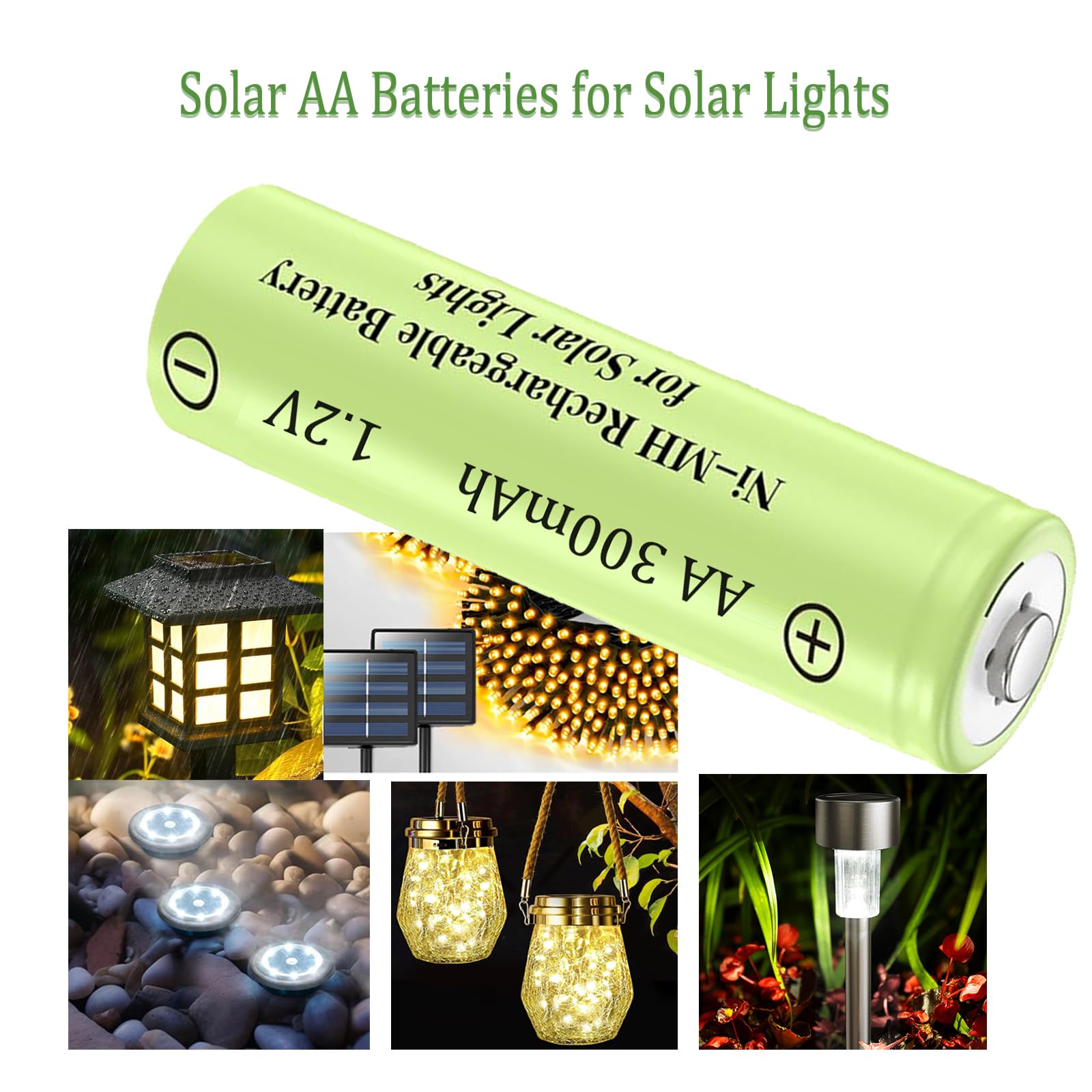 12 paquetes de baterías recargables de 1,2 V AA 300 mAh Ni-MH para luces solares (tamaño AA)