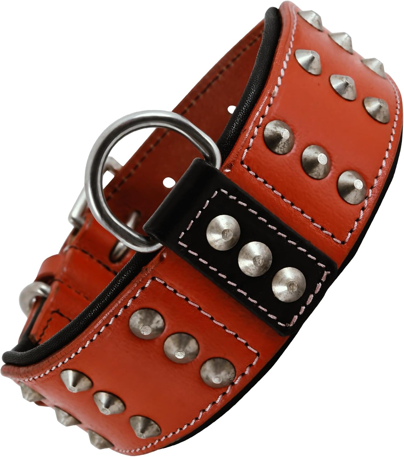 Premium Leather Studded Collar for Large Dogs | Brazier Rivet | 2 Inch Wide White Dog Collar | Saddle Grade, Heavy Duty, Cushion Padding (White, L (Fit Neck Size 18.5"-22.5"))