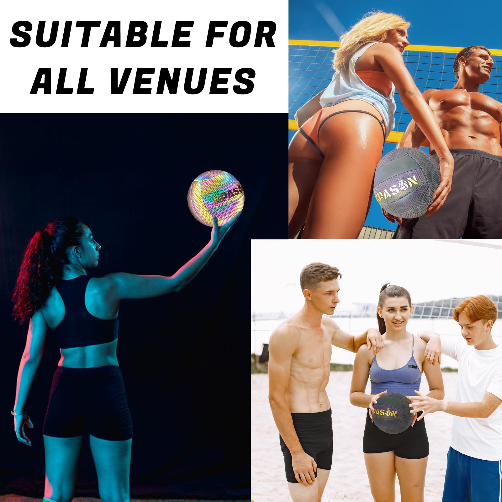 KPASON Volleyballs, Holographic Glowing Volleyball Official Size 5, Indoor Outdoor Beach Volleyball Ball for Men Women