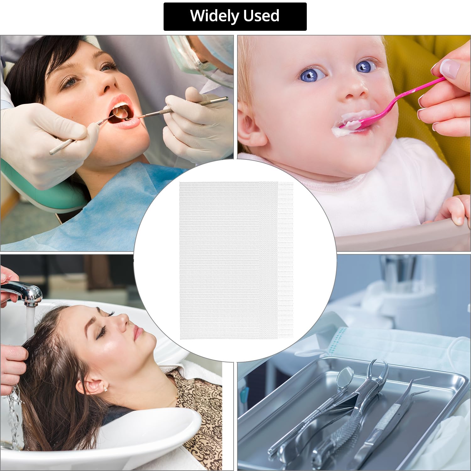 QWORK® 125 pezzi fogli per bavaglini dentistici, tampone per pulizia tatuaggi, 33x45 cm, per applicazioni dentistiche, tatuaggi e coperture per vassoi, bianco