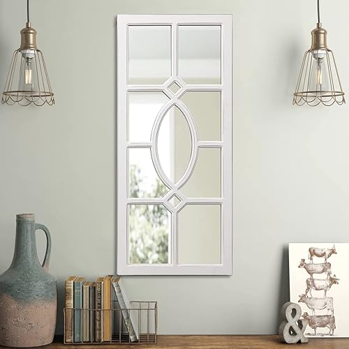 SOFE Espejos de ventana rústicos colgantes para decoración de pared 30 x 13 pulgadas espejo de cuerpo entero blanco envejecido de granja montado en