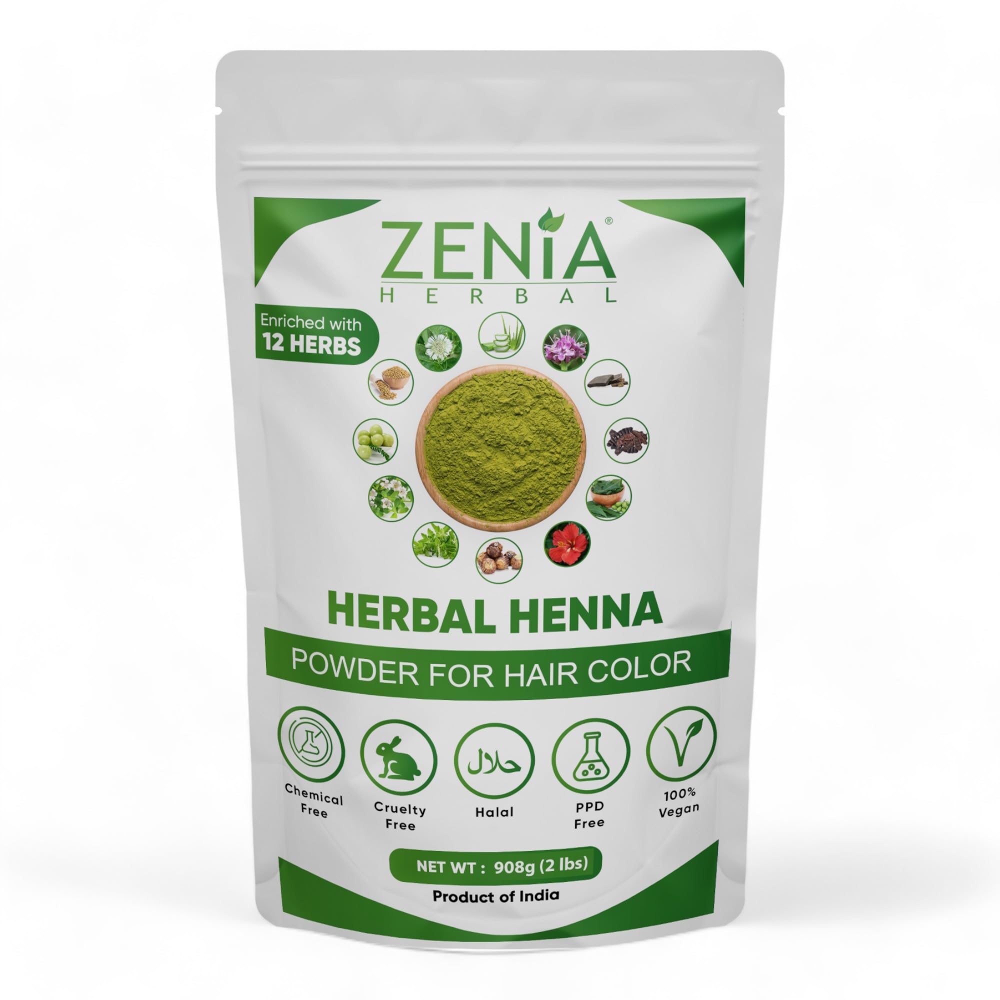 Zenia Herbal Henna Powder Natural Hair Color Dye | 100% Natural Henna with 10+ Herbs | Prevents Hair Loss | Supports Healthy Hair Growth (2lbs)