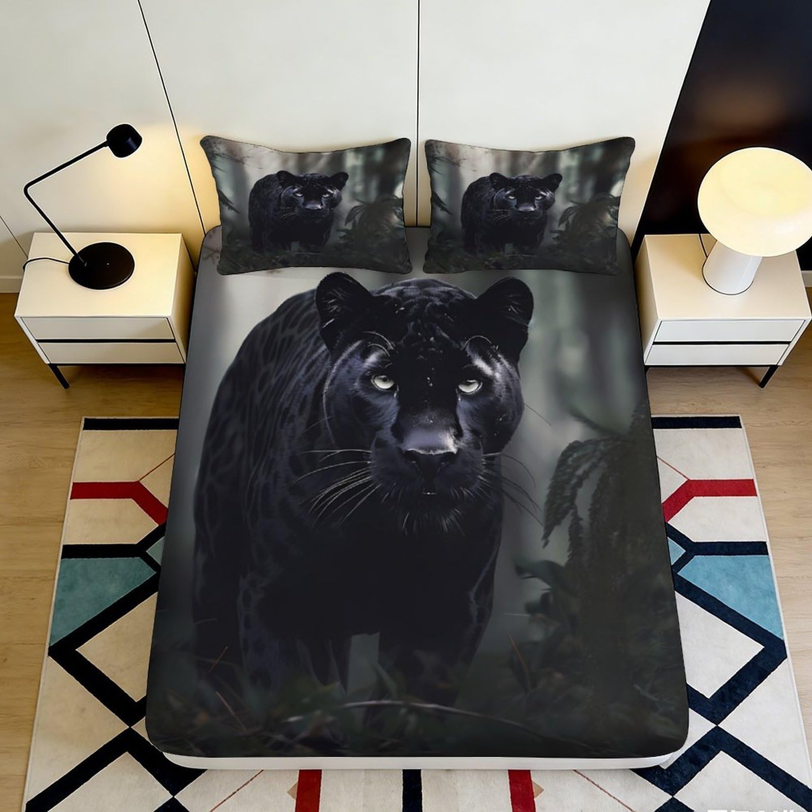 Dhbaneiok Style-5 3D Printed Black Panther Fitted Sheet Microfiber Soft Breathable Forest Night Bed Cover For Bedroom Guest Room Decor 90X200x25cm