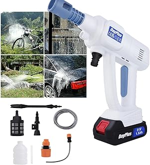 Cordless Power Washer 120W High Power Washer Machine with Rechargeable Battery, 21V Max Portable Pressure Washer with Adjustable Nozzle & 16.5FT Hose Jet Washer for Car Fence Floor Cleaning Watering