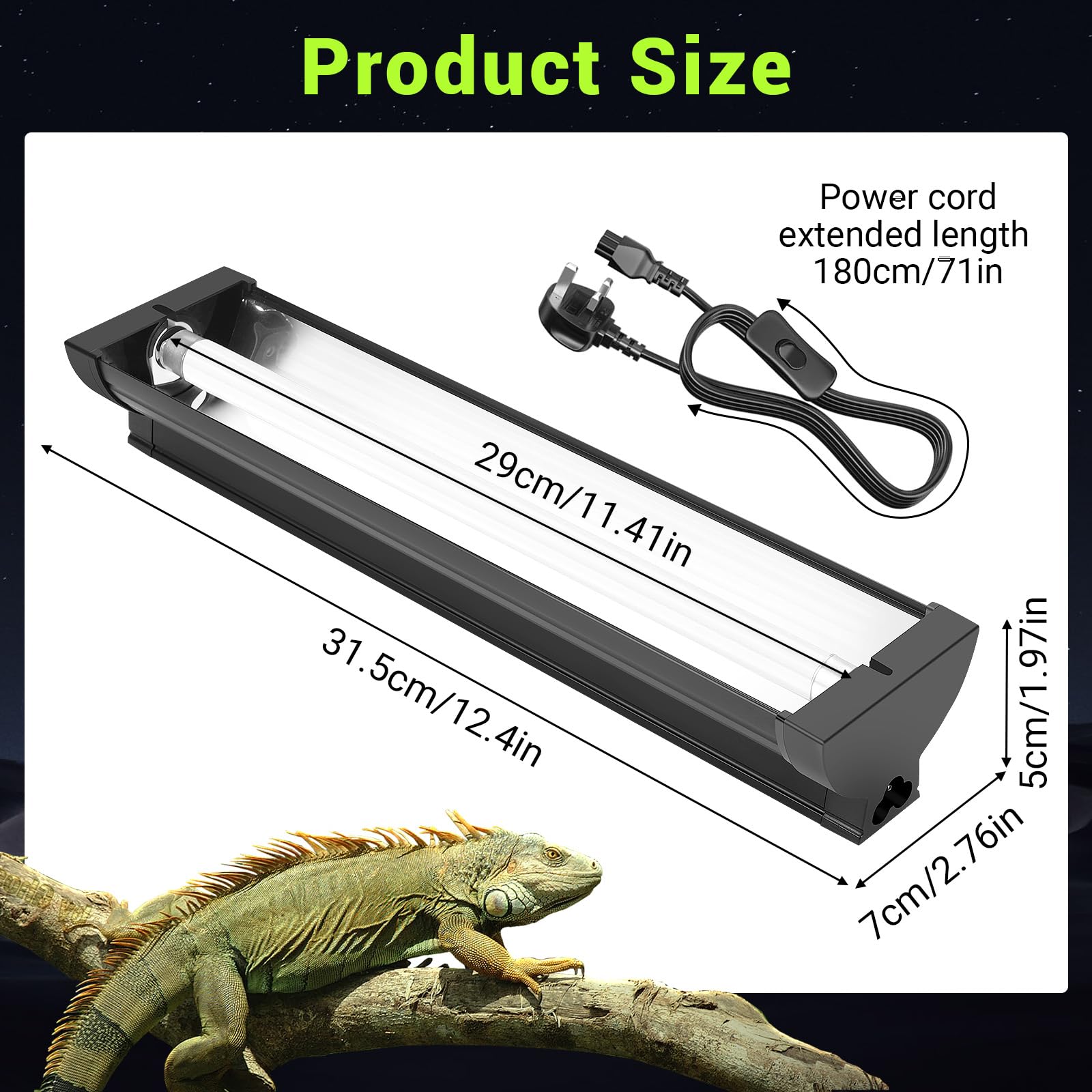 Kit de reptiles ligeros T5 UVB de 8 W, 10 % UVB y 30 % UVA para reptiles tropicales del desierto, accesorio de alto rendimiento de 31,5 cm con tubo T5 10,0 UVB para dragón barbudo, lagarto