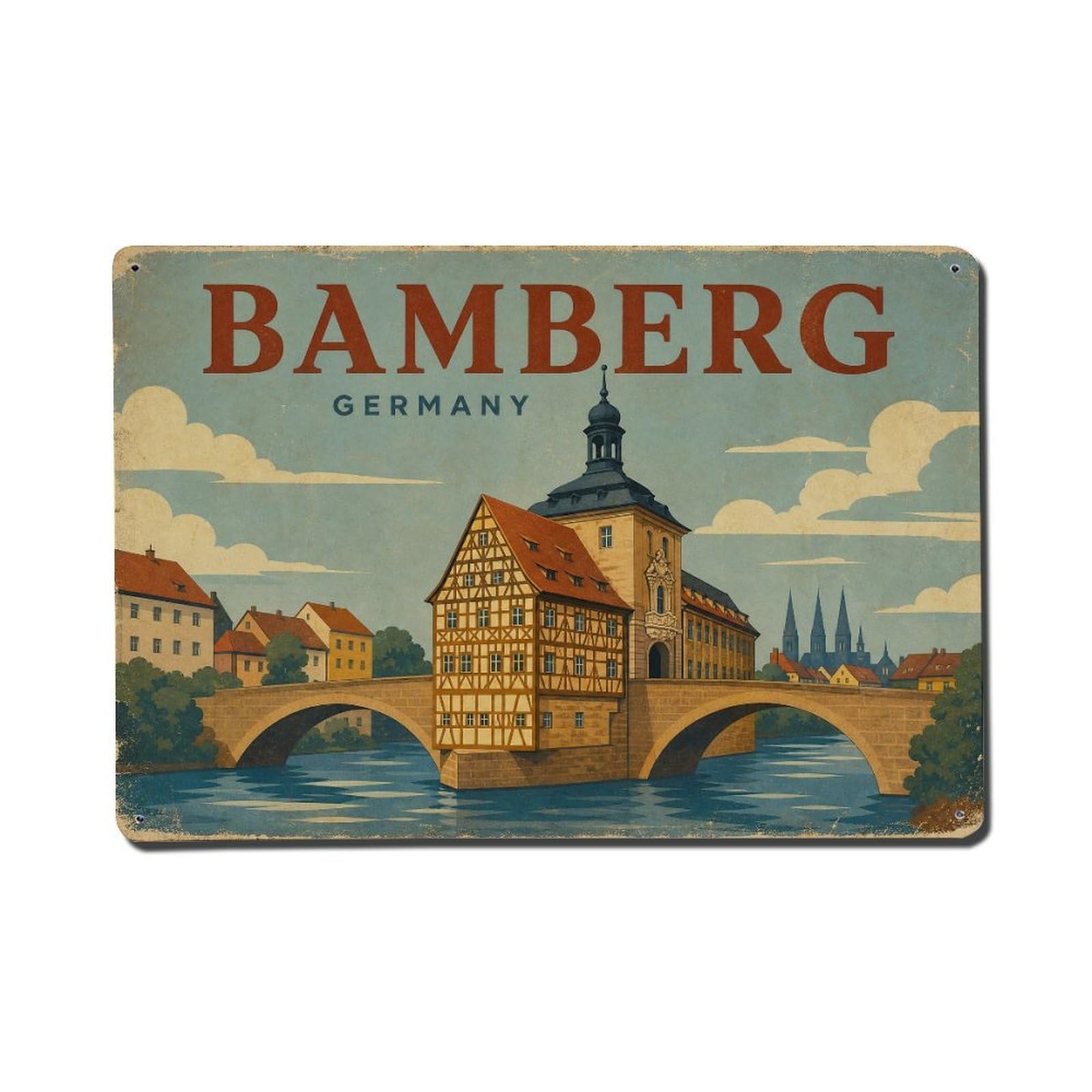 Vintage Travel Germany Bamberg Metal Tin Sign Plaque Wall Decor for Cafe, Club Bar, Office, Garden Metal Poster 8x12Inch