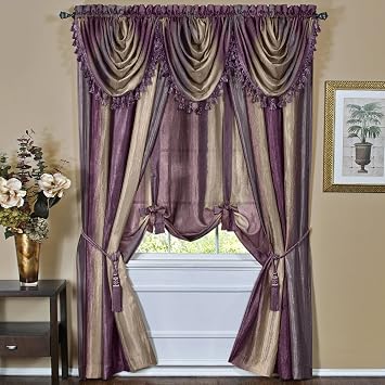 PowerSellerUSA Designer Home Multi-Color Striped Modern Semi-Sheer Window Curtain Drape Panels Purple, Valance