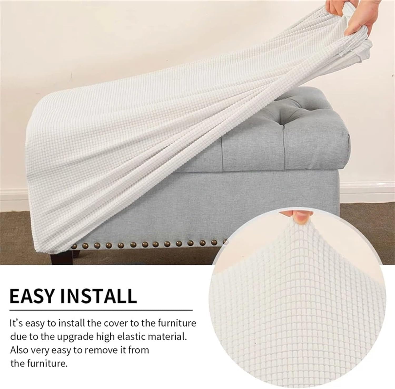 Konsilsa Rectangular Jacquard Ottoman Slipcover with Elastic Bottom, Stretch Storage Footstool Protector Cover for Living Room (Color : G, Size : X Large)