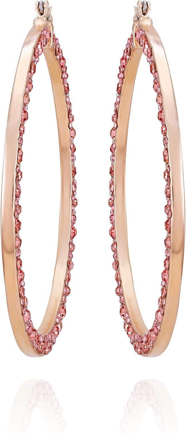 GUESS Rosegold Crystal Stone Statement Hoop Earrings - Image 2