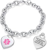 Vista 15 de Divoti Pulsera de alerta médica 316L grabada con láser profundo con dije de corazón para mujer, ajustable (se adapta a muñecas de hasta 8.5 pulgadas)