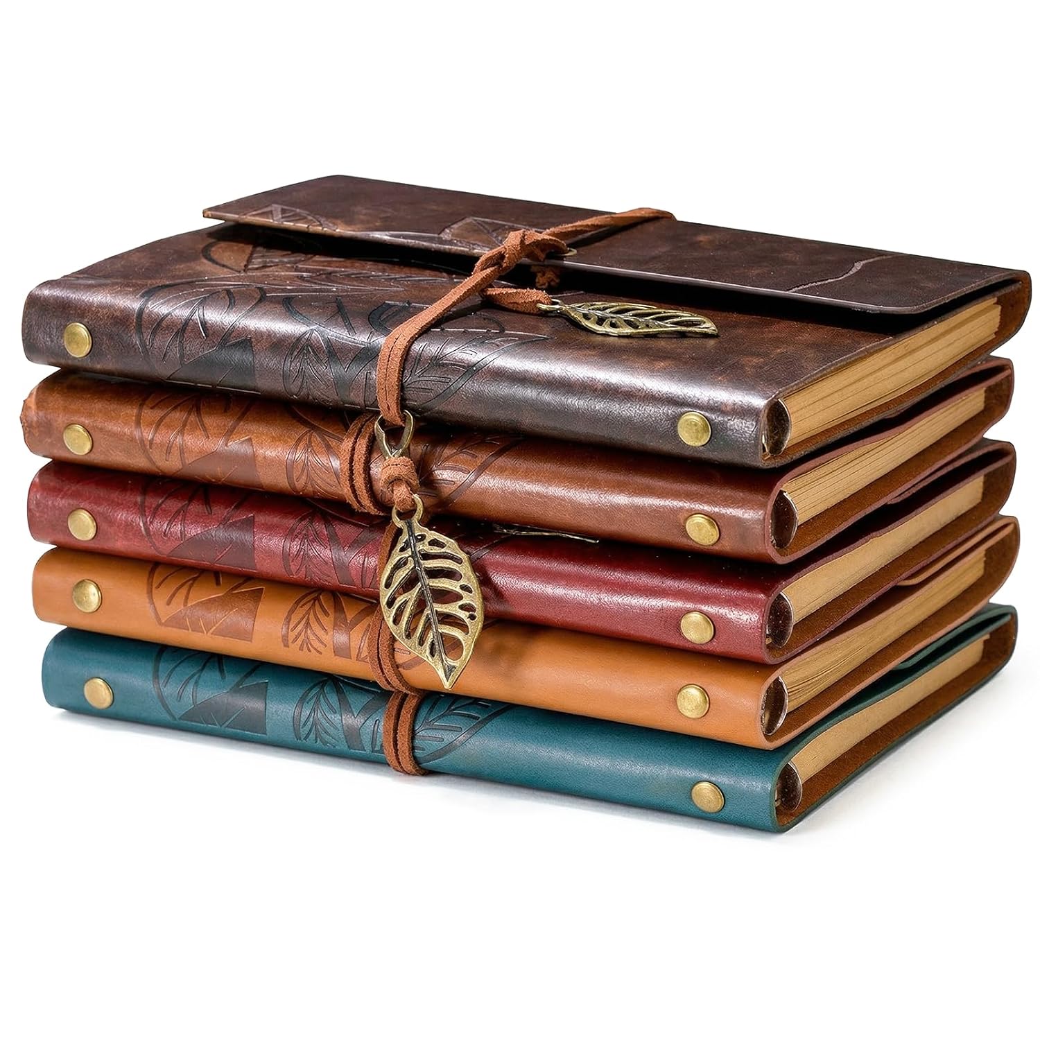 kenaeooe 5-Pack Journal Notebook Bulk, Refillable Leather Diary Vintage Writing Journal with Blank Pages & Pendant, PU Leather Travel Business Work Notebook Gift Set for Women & Men (A6, 7.3"x5.1")