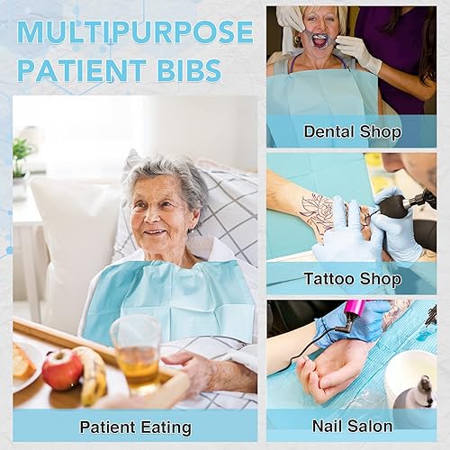 Miniatura 6 de Paquete de 80 baberos y toallas, papel de consumibles dentales, 13 x 18 pulgadas, 3 capas, impermeable, para salón de uñas, tienda de tatuajes (azul)