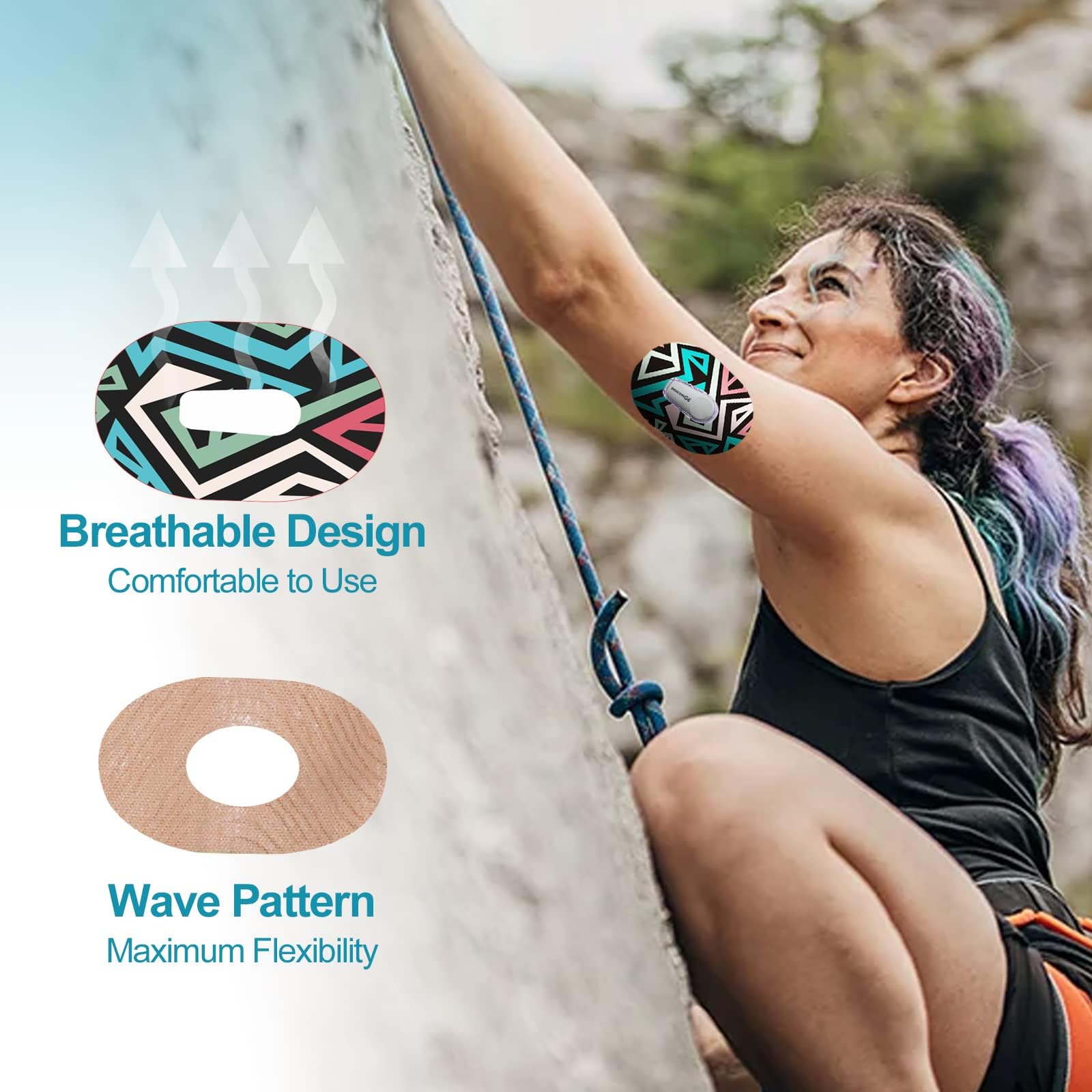 Adhesive Patches for Dexcom G6 Sensor, CGM Sensor Patch with 4 Waterproof Sweatproof Transparent Overpatches & 20 Pattern Cloth Stickers Continuous Glucose Monitor Protection Cover for 10-14 Days