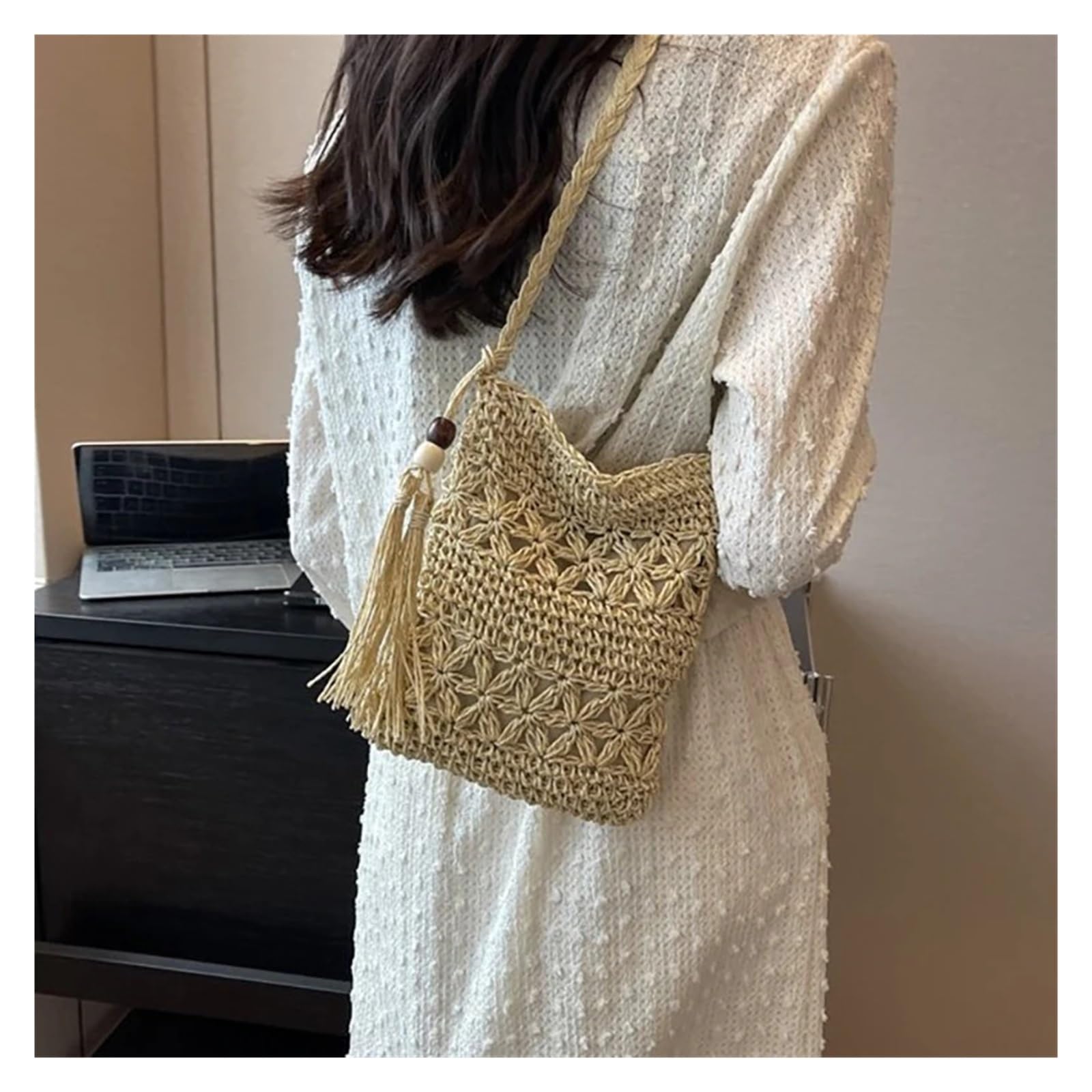 Bolso bandolera de crochet paja