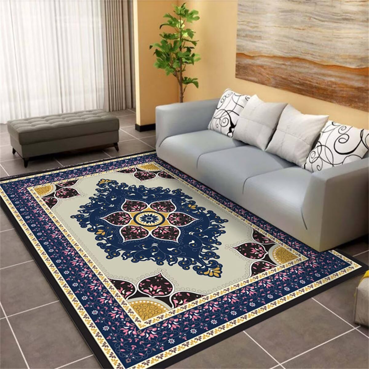 Alfombra pequeña flores vintage para proteger el suelo frío del dormitorio
