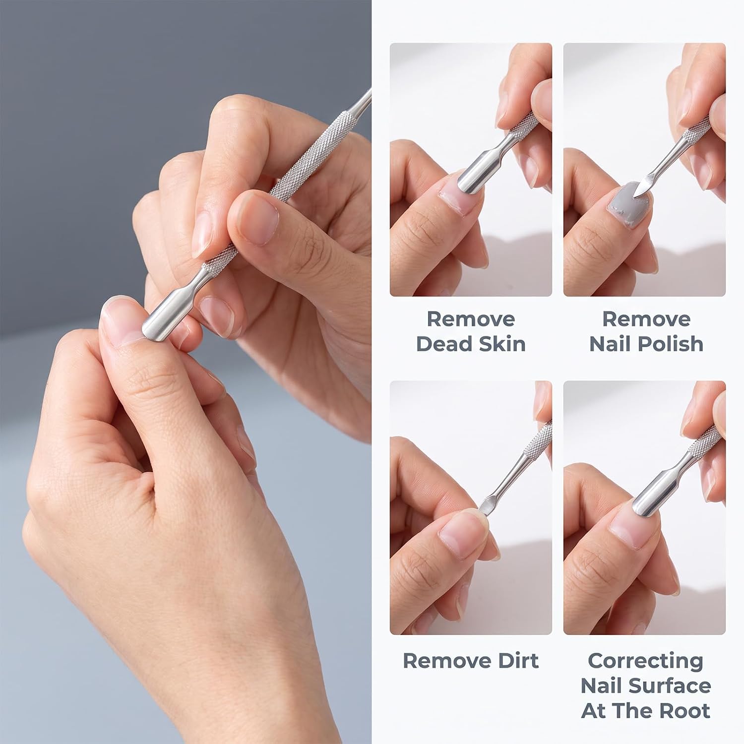 6 Pcs Dual-Sided Cuticle Pusher Set Stainless Steel Nail Scraper