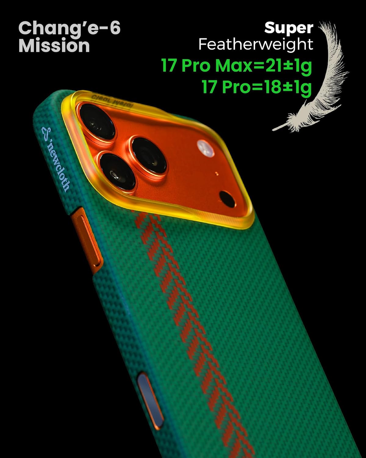 for iPhone 17 Pro Max Case 6.9 Inch,Compatible with MagSafe,[Clear Metal Lens Ring][Vectran Spacesuit Fiber],Ultra Slim & Light Shockproof Case,Green/Red-[Mission Moon]