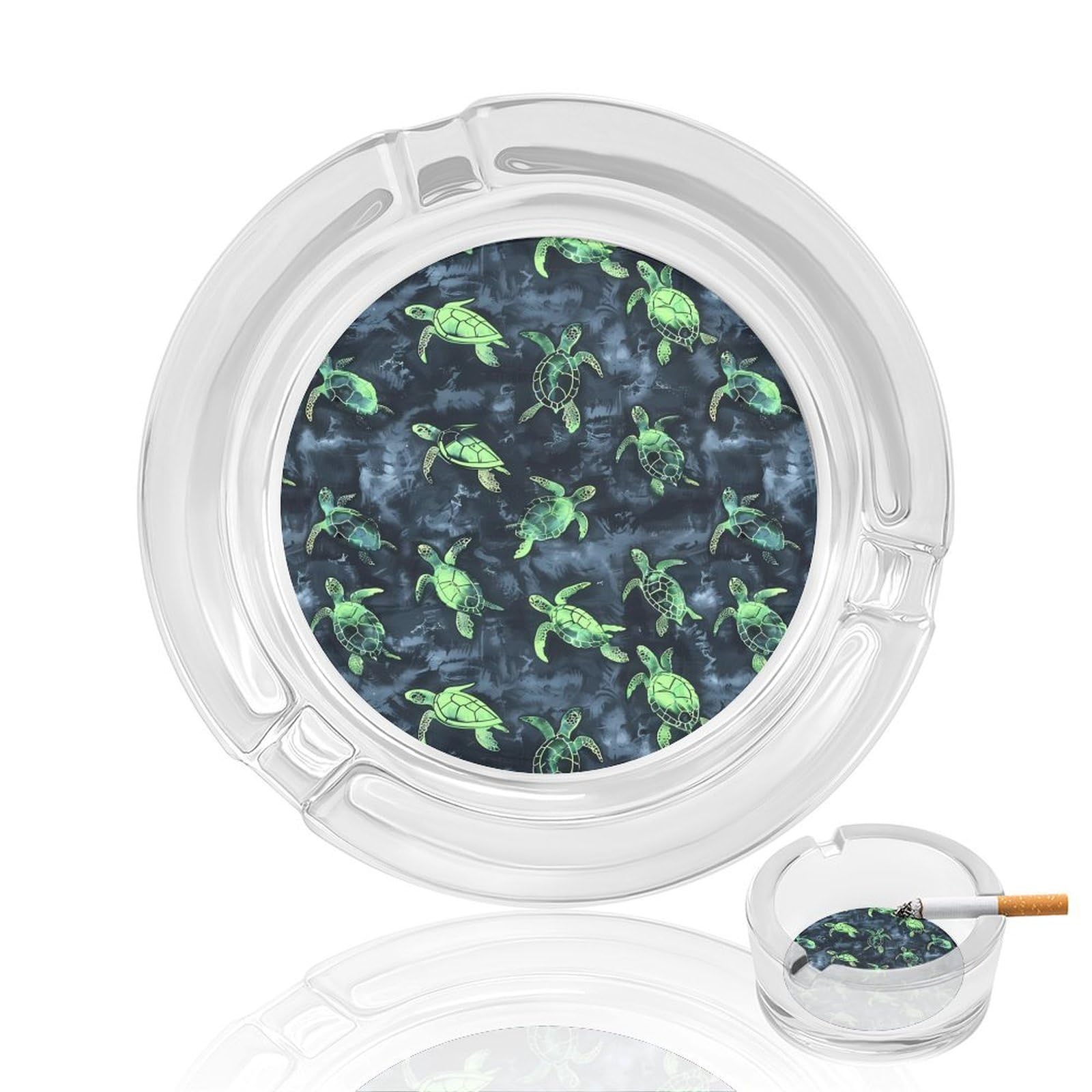 Nclqvjxzkhw Style Turtles Tie Dye Pattern Glass Ashtray Round Ash Tray Smoking Trays For Home Garden Outdoor