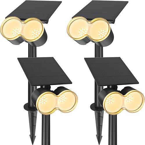 Miniatura 10 de Barrina Focos solares impermeables para exteriores, luz solar ajustable horizontal de 360, 24 LED que cambian de color, luces solares de