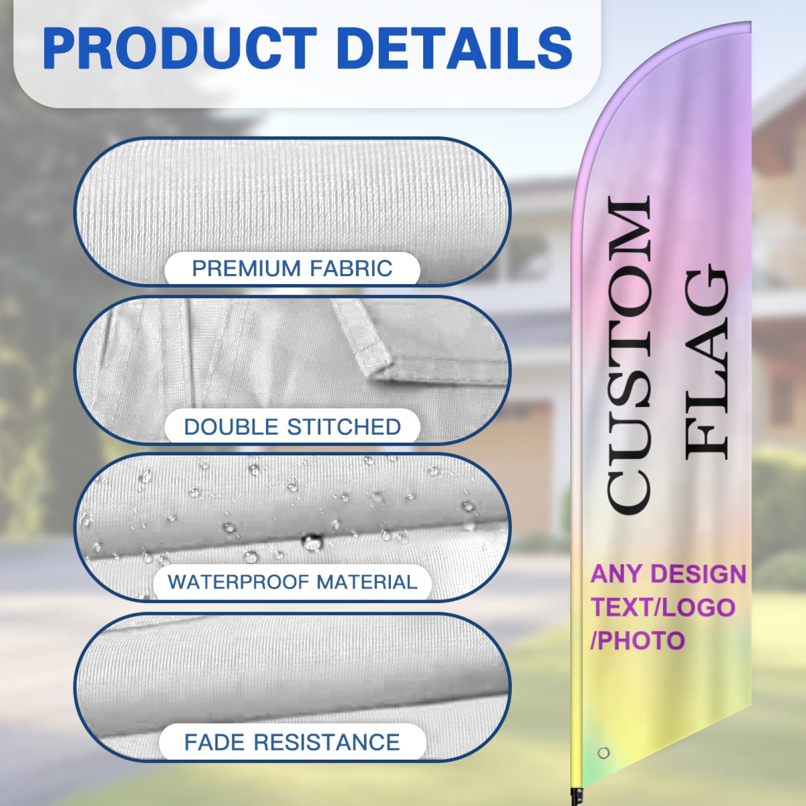 Bandera pluma publicitaria personalizada (solo bandera) | Imprime tu propio logo/imagen/texto para eventos publicitarios comerciales al aire libre y ferias comerciales de doble cara