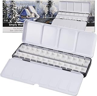 MYARTOOL Empty Watercolor Palette, Metal Empty Watercolor Tin Palette Paint Case with 24 PCS Empty Half Pans for DIY Travel Watercolor Palette, Acrylic and Oil Painting
