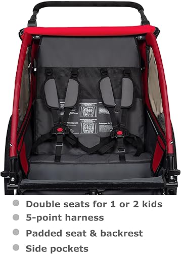 Miniatura 5 de TIGGO VS - Remolque y cochecito de bicicleta de suspensión 2 en 1, asiento doble para niños pequeños, niños, portabicicletas para niños Rojo