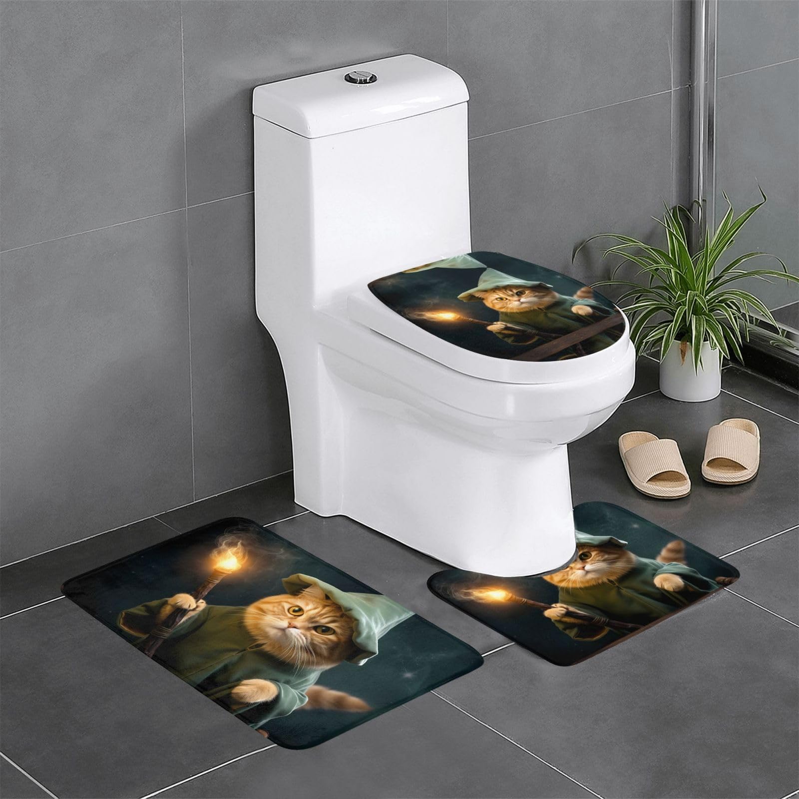 Tapis de salle de bain chat magicien antidérapant et ultra facile à nettoyer en lot de 3