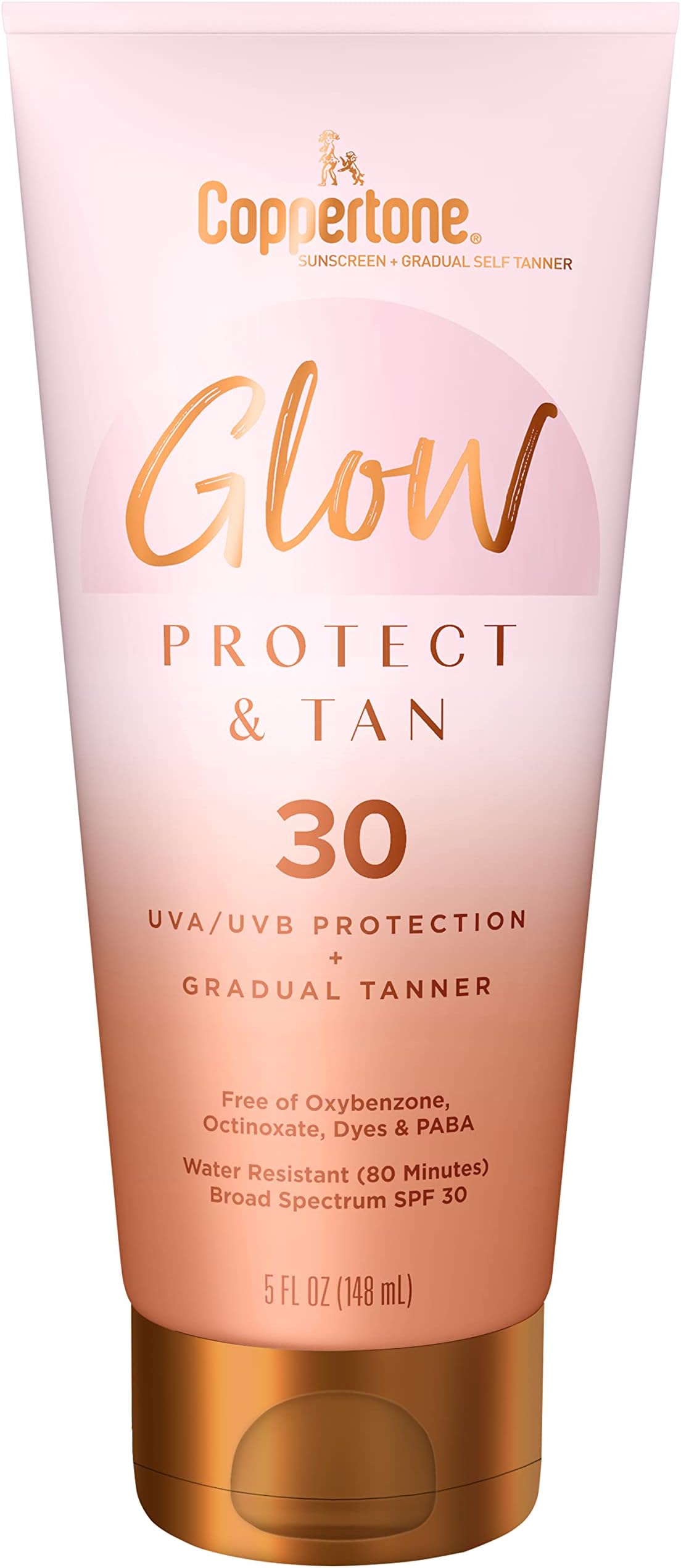 Coppertone Glow Protect and Tan Sunscreen Lotion + Gradual Self Tanner, SPF 30 Sunscreen, 5 Fl Oz Tube