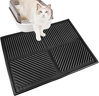 SlowTon Cat Litter Mat - Urine Proof Kitty Litter Mat for Litter Box, Waterproof Litter Trapping Mat, Washable Cat Litter Rug Catcher for Floor, Easy Clean Cat Litter Pad (Extra Large 32 X 24", Black)